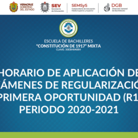 HORARIO DE APLICACIÓN DE EXÁMENES DE REGULARIZACIÓN PRIMERA OPORTUNIDAD (R1) PERIODO 2020-2021