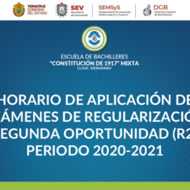 HORARIO DE APLICACIÓN DE EXÁMENES DE REGULARIZACIÓN SEGUNDA OPORTUNIDAD (R2)PERIODO 2020-2021