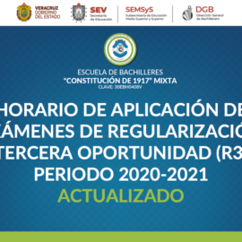 HORARIO DE APLICACIÓN DE EXÁMENES DE REGULARIZACIÓN TERCERA OPORTUNIDAD (R3)PERIODO 2020-2021